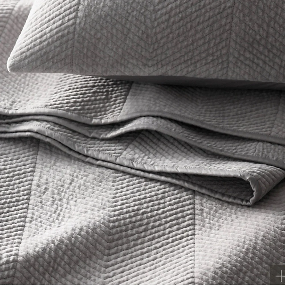RH Restoration Hardware Velvet Chevron Stitch Coverlet King/CK RH Color Fog New